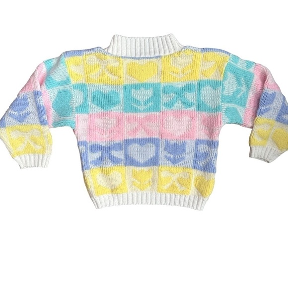 Vintage Go Nitty Long Sleeve Sweater Girls S White Multi Hearts Bows Flower - Picture 2 of 5